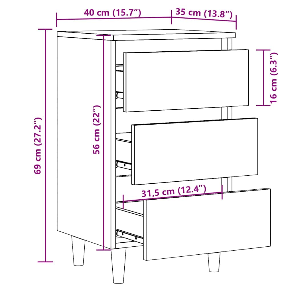 Spintelė prie lovos Old Wood 40x35x69 cm Engineered Wood