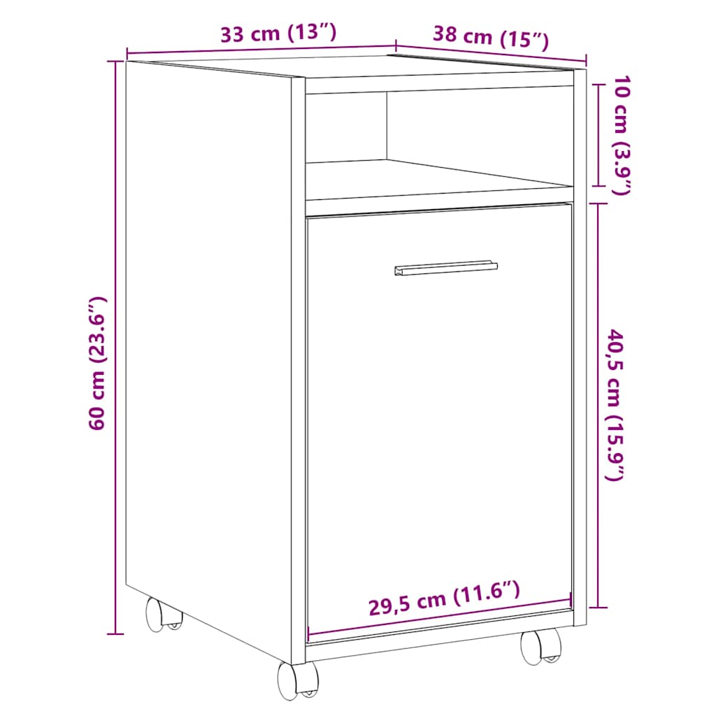 Cabinet with castors, artisan, 33x38x60cm, wood