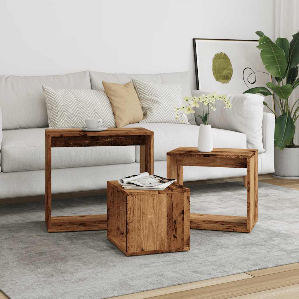 Nesting tables, 3 pcs, wooden, treated wood