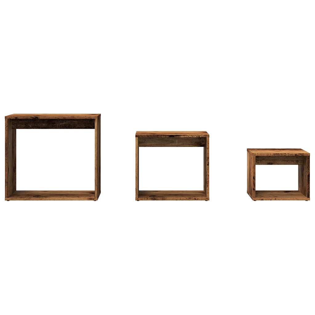 Nesting tables, 3 pcs, wooden, treated wood