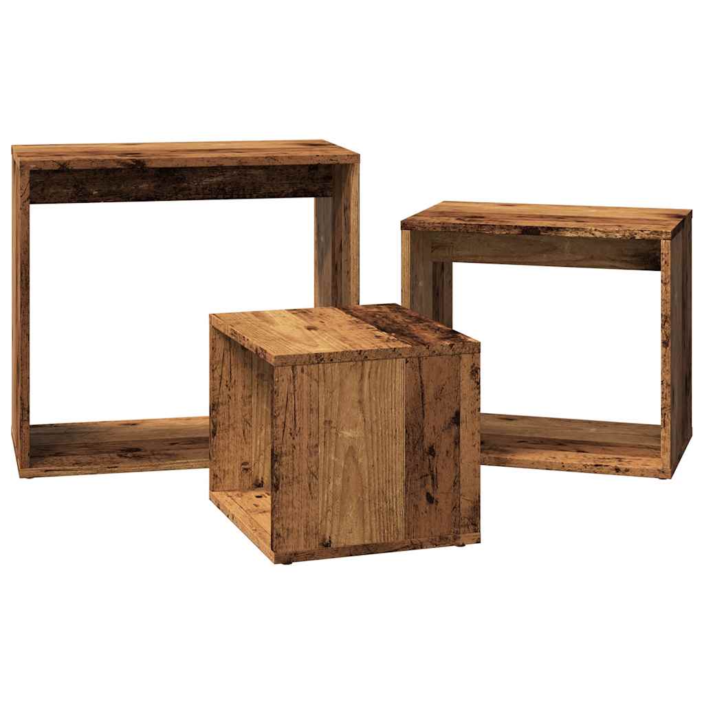 Nesting tables, 3 pcs, wooden, treated wood