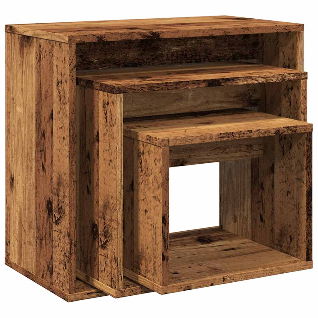 Nesting tables, 3 pcs, wooden, treated wood