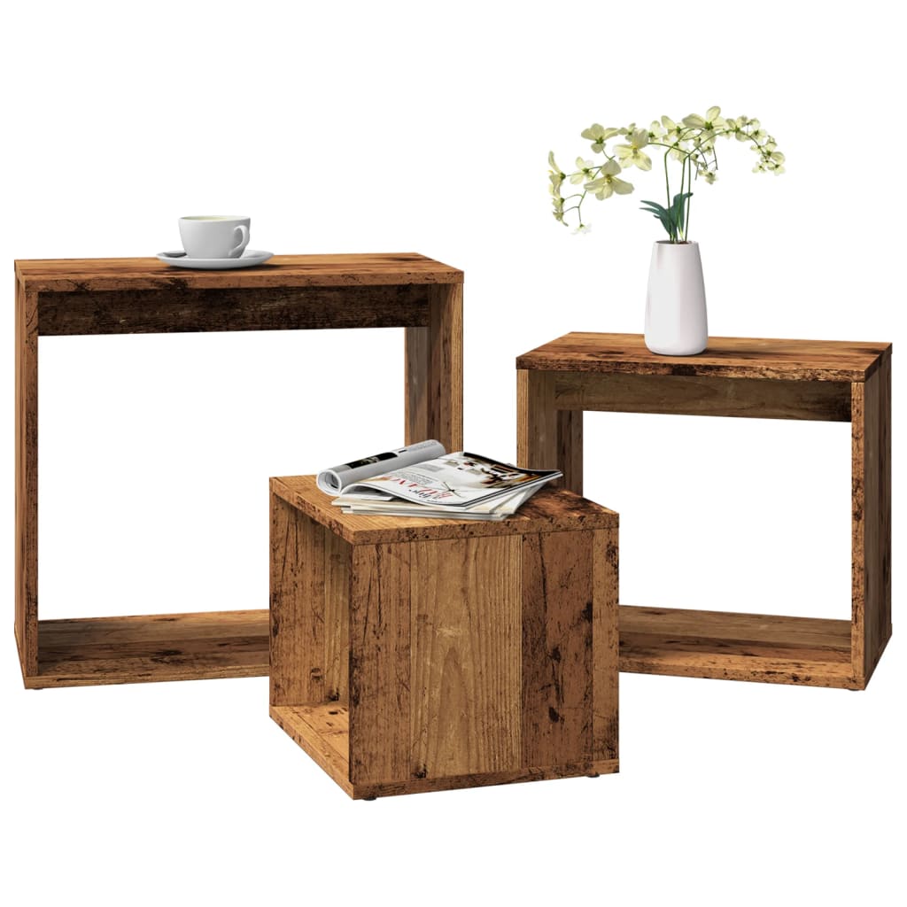 Nesting tables, 3 pcs, wooden, treated wood
