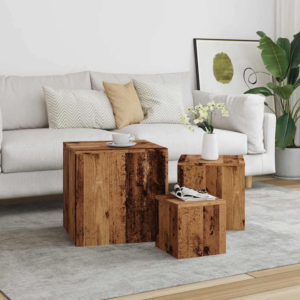 šoniniai staliukai 3 vnt Old Wood Engineered Wood