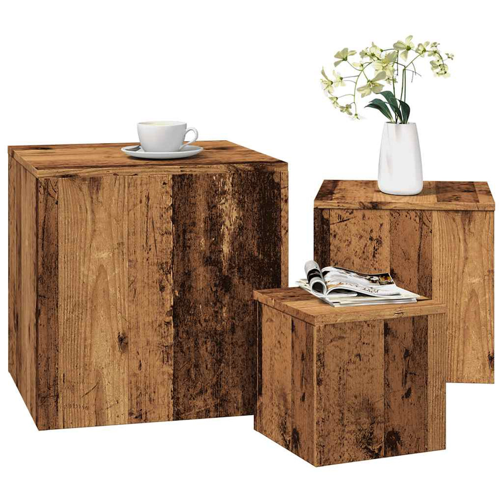 šoniniai staliukai 3 vnt Old Wood Engineered Wood