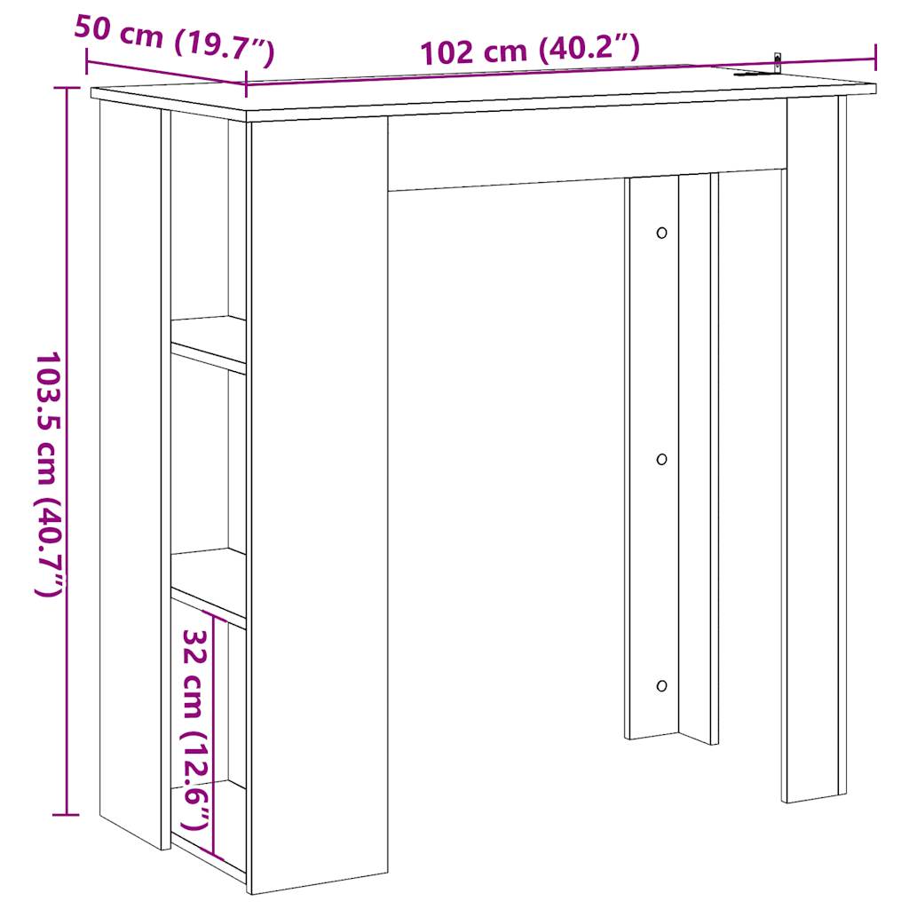 bāra galds ar plauktu vecs koks 102x50x103,5 cm
