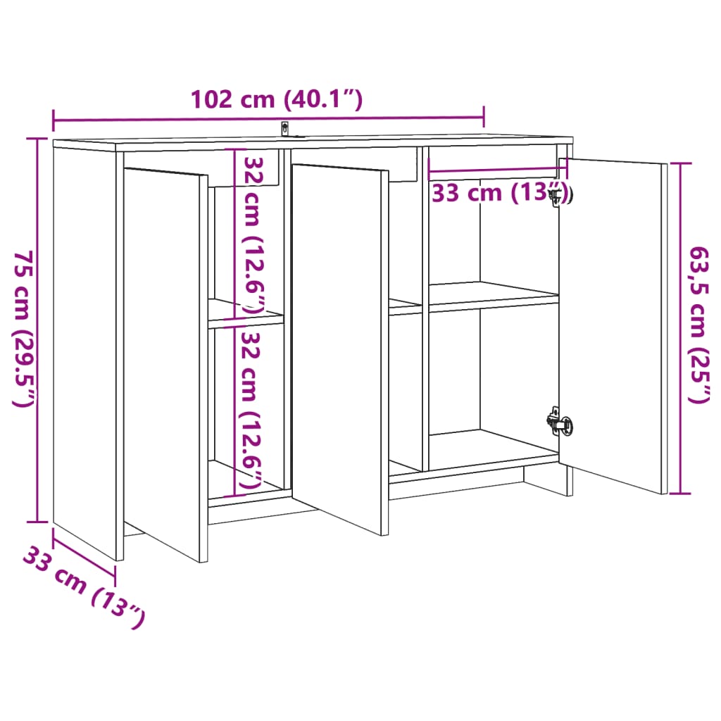 Side cabinet, wood, 102x33x75cm, treated wood