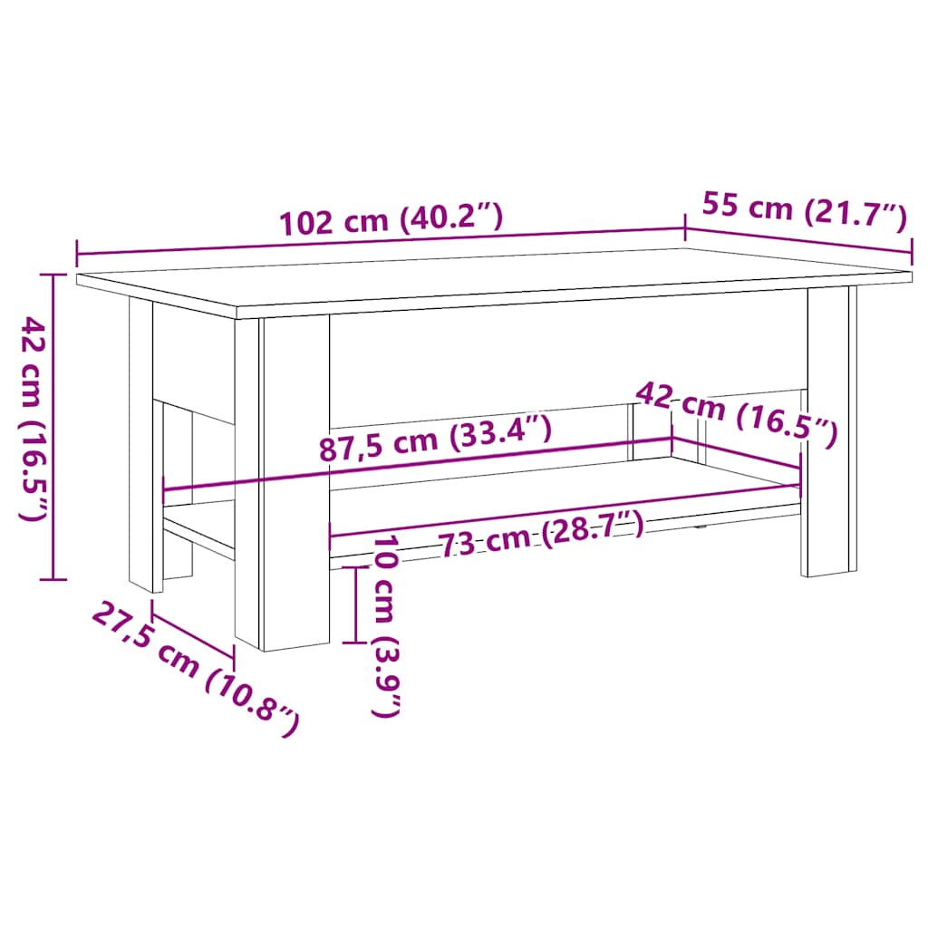 Kavos staliukas, medienos, 102x55x42cm, apdirbta mediena