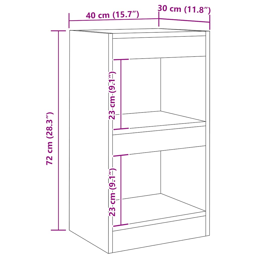 Bookcase/room divider Artisan oak 40x30x72 cm