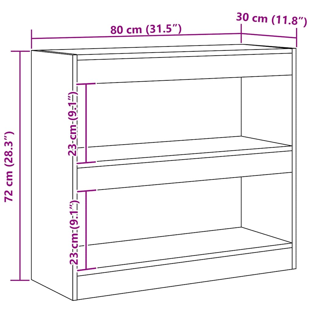 Grāmatu skapis/telpas sadalītājs "Artisan ozols" 80x30x72 cm