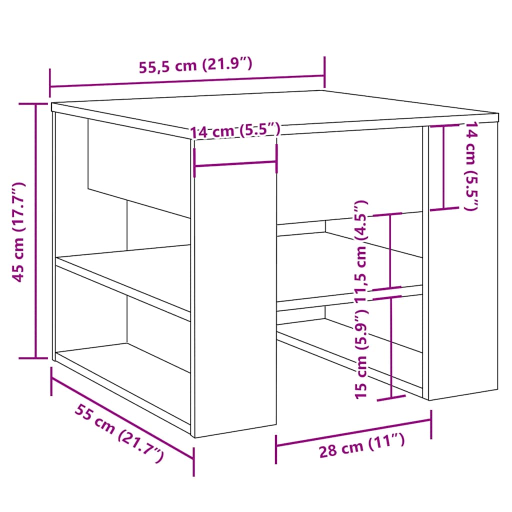 Coffee Table Old Wood 55.5x55x45 cm Engineered wood