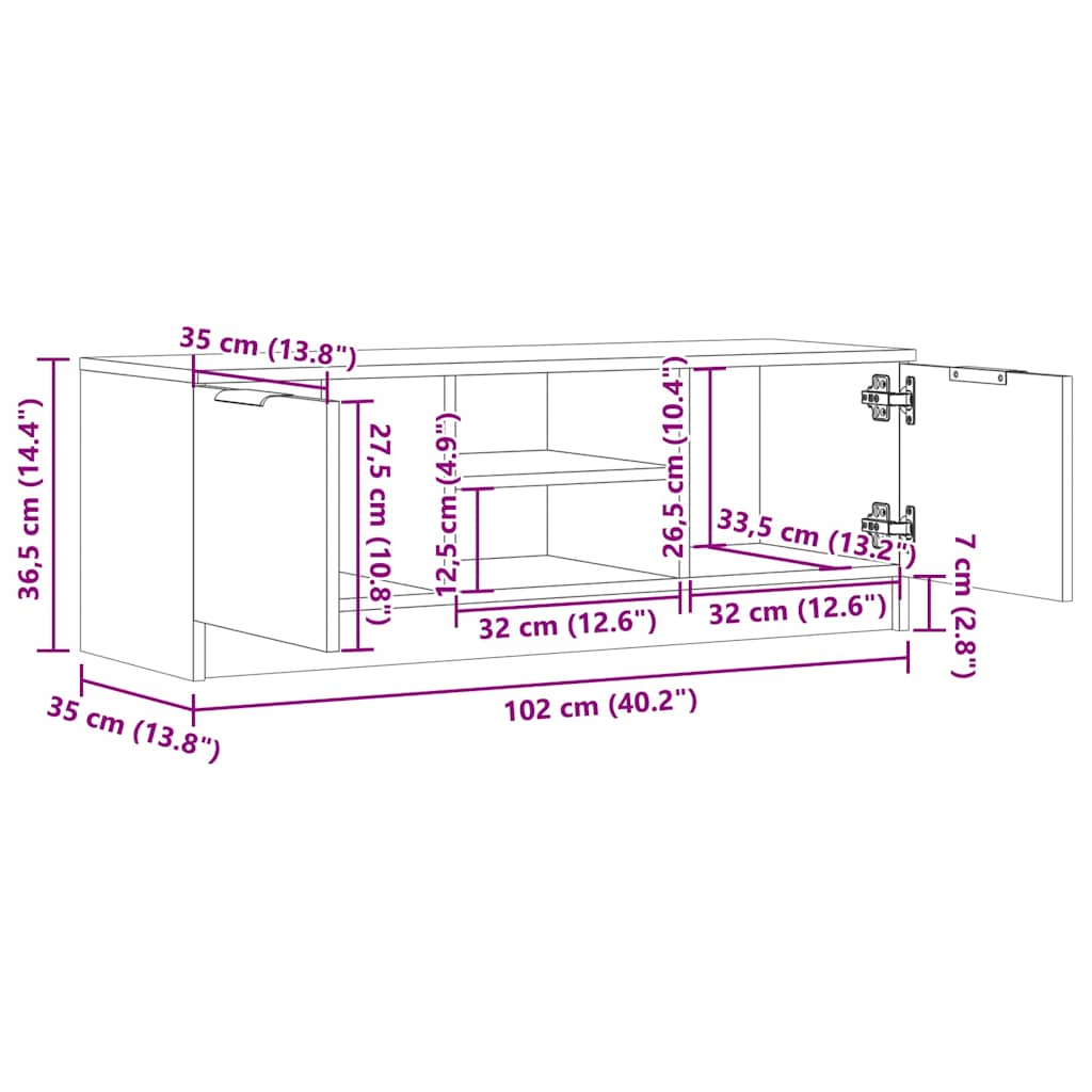 Televizoriaus spintelė, medienos 102x35x36,5cm apdirbta mediena
