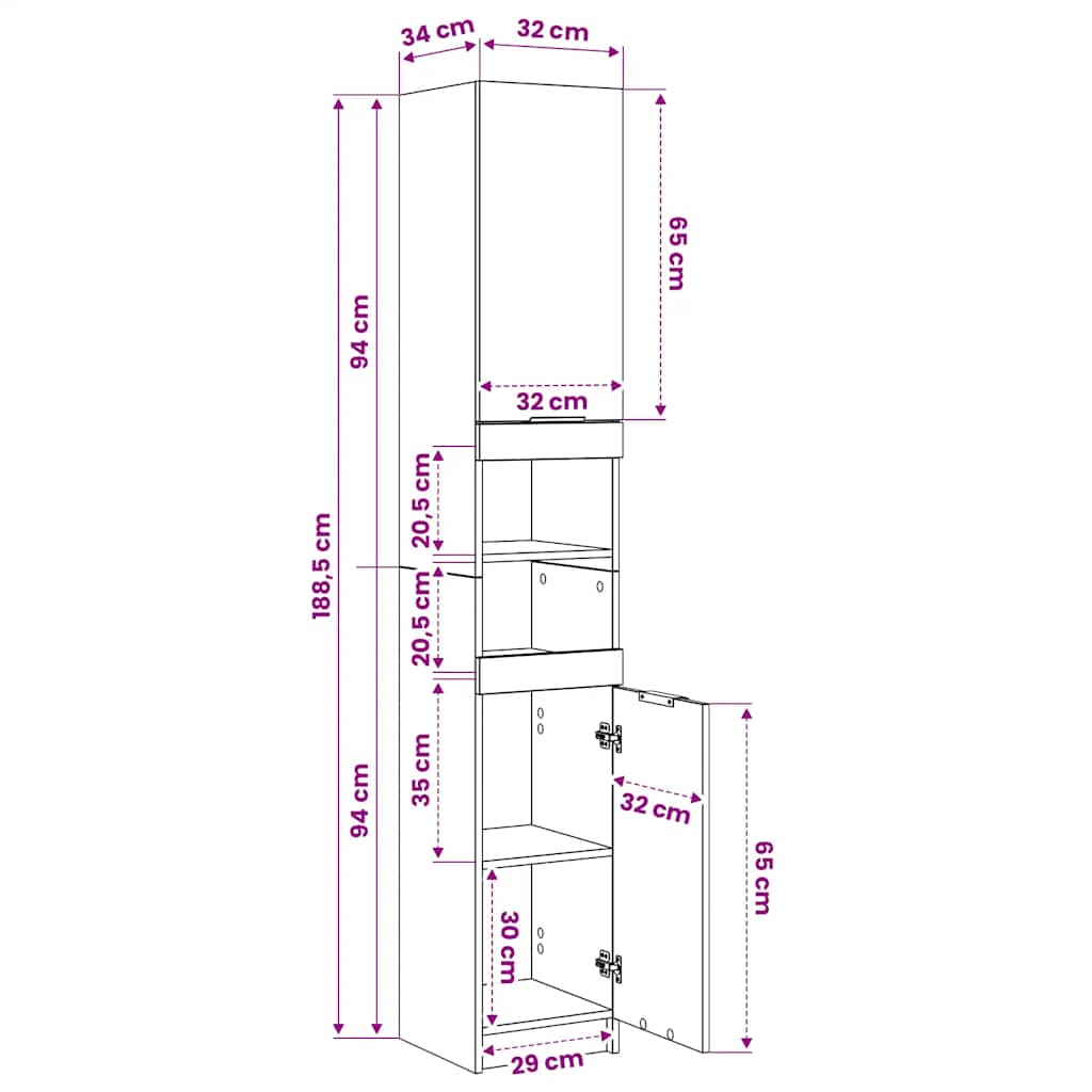 Bathroom Cabinet Reclaimed Wood 32x34x188.5 cm