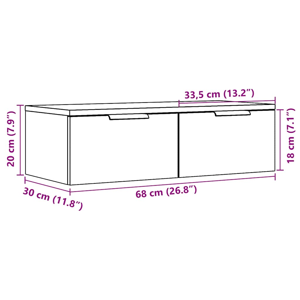 Wall cabinet, wood, 68x30x20cm, treated wood