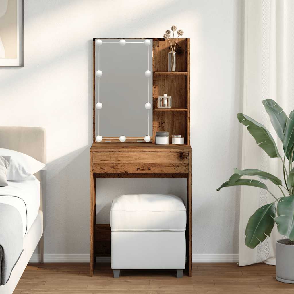 Kosmetinis staliukas su LED, sendintos medienos, 60x40x140cm