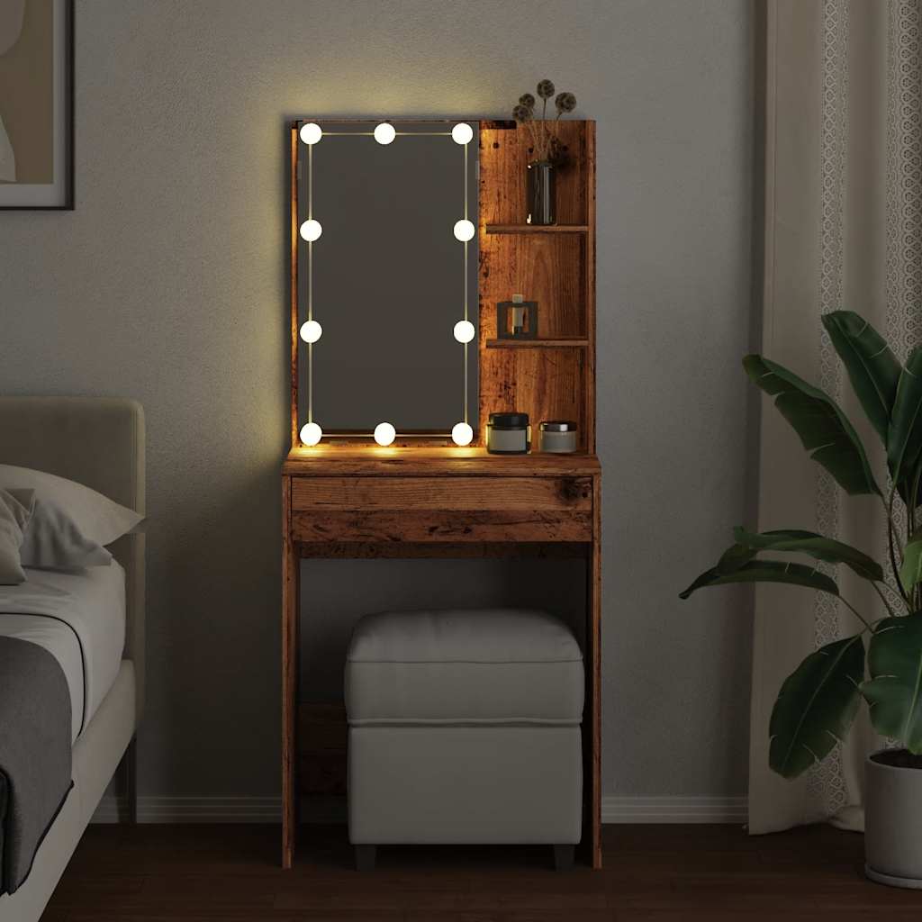 Kosmetinis staliukas su LED, sendintos medienos, 60x40x140cm