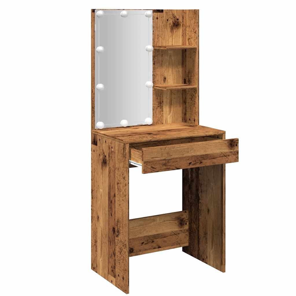 Kosmetinis staliukas su LED, sendintos medienos, 60x40x140cm