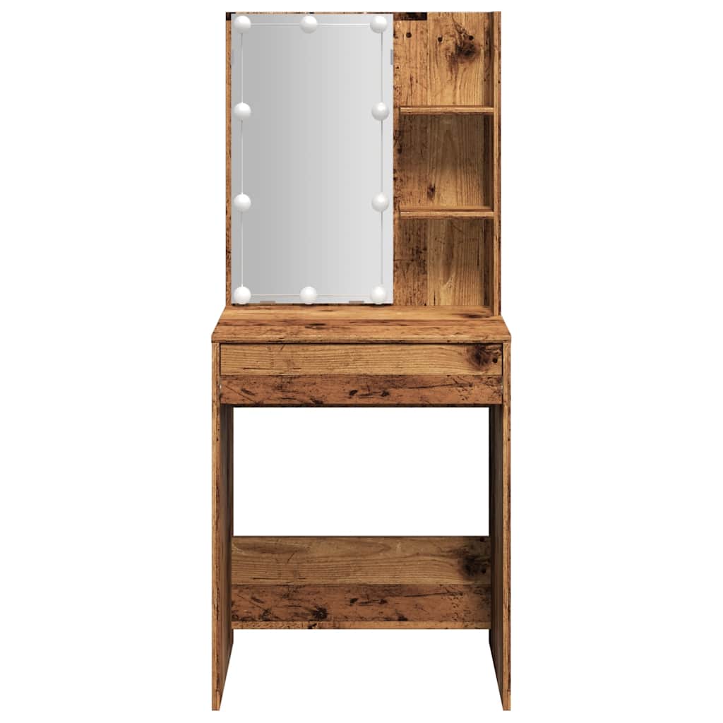 Kosmetinis staliukas su LED, sendintos medienos, 60x40x140cm