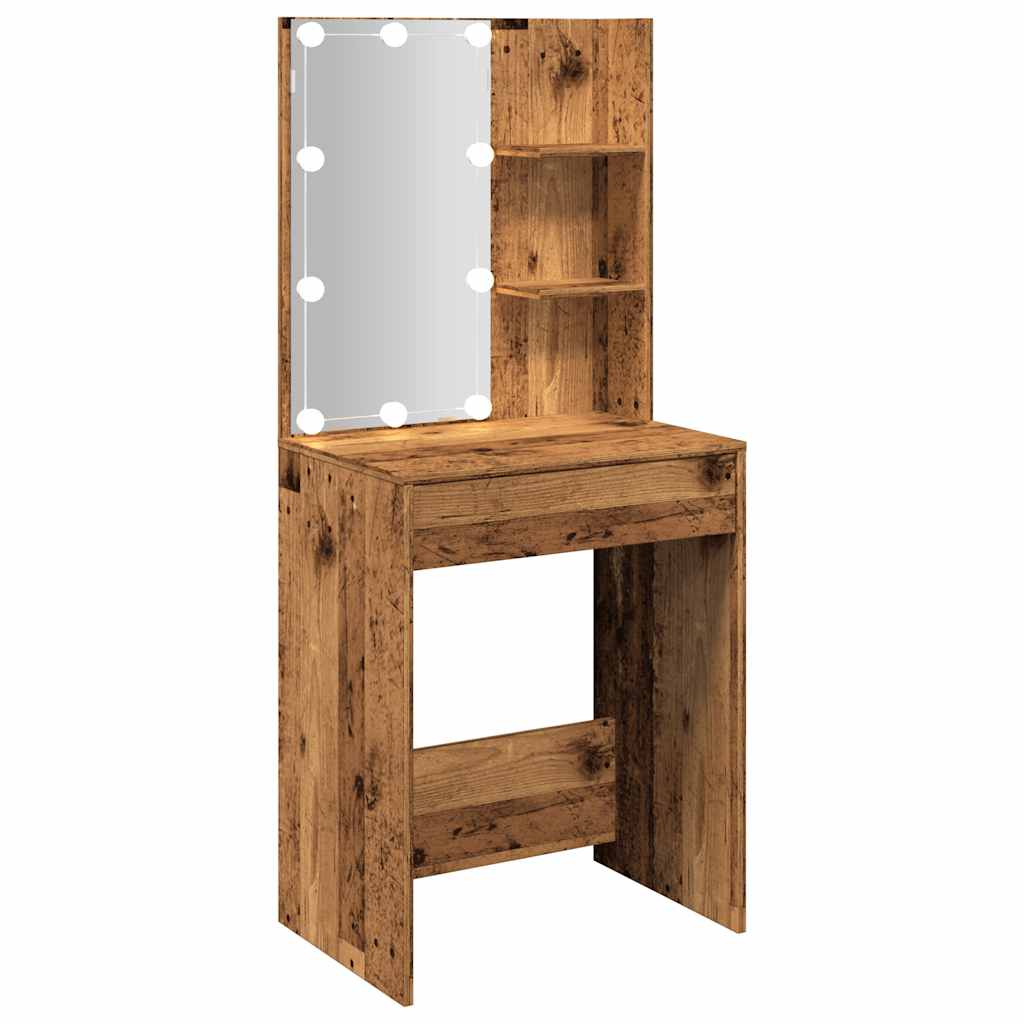 Kosmetinis staliukas su LED, sendintos medienos, 60x40x140cm