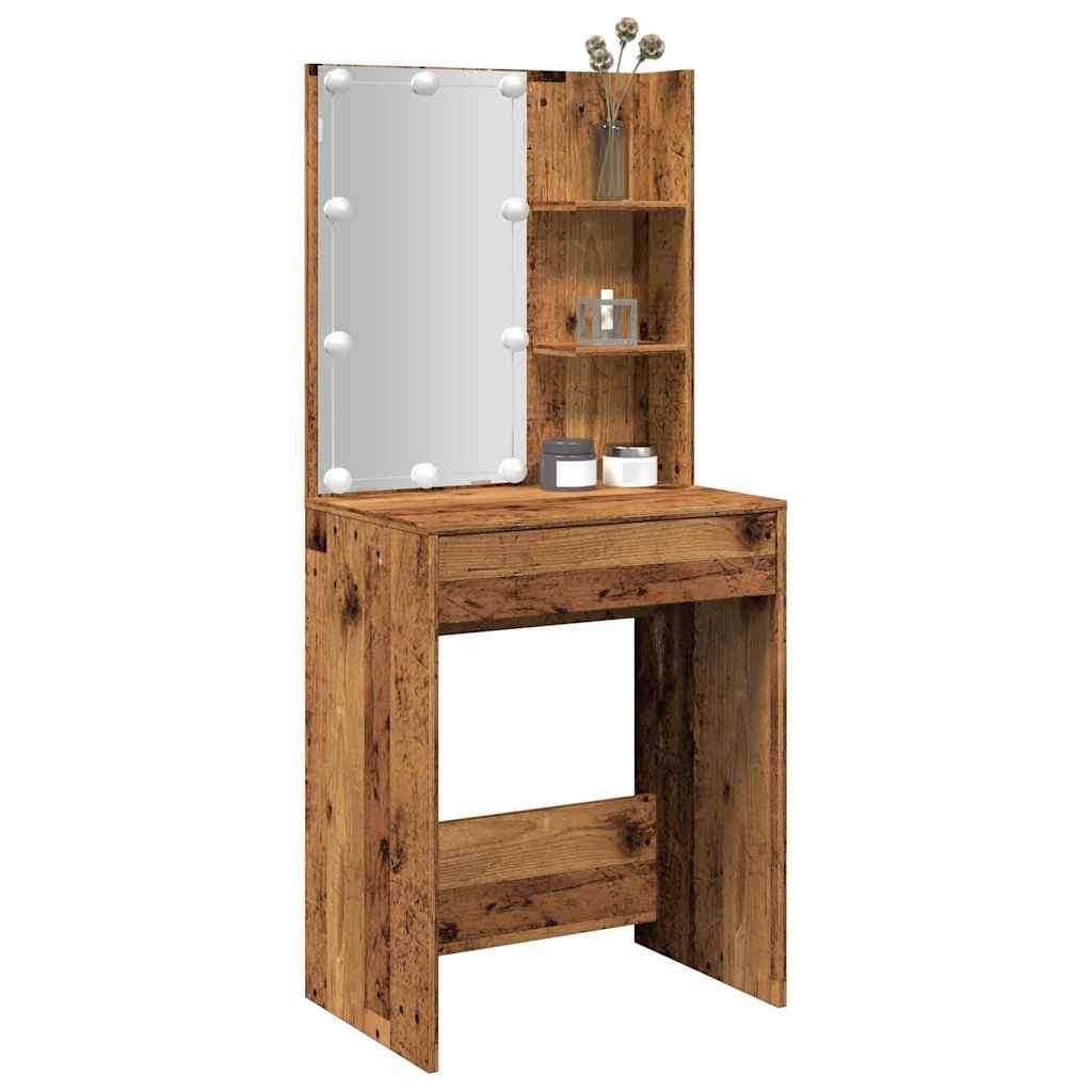 Kosmetinis staliukas su LED, sendintos medienos, 60x40x140cm