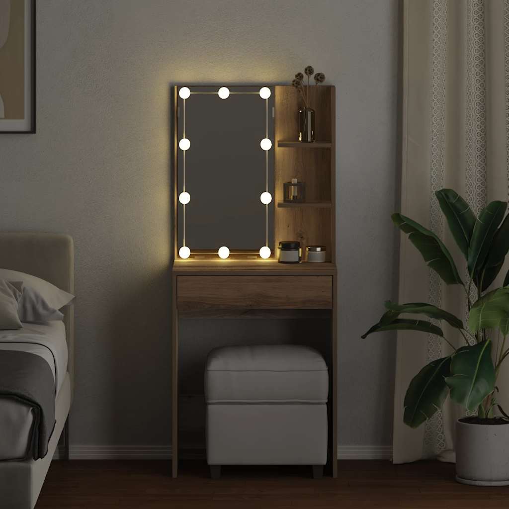 Kosmetinis staliukas su LED, artisano ąžuolo, 60x40x140cm