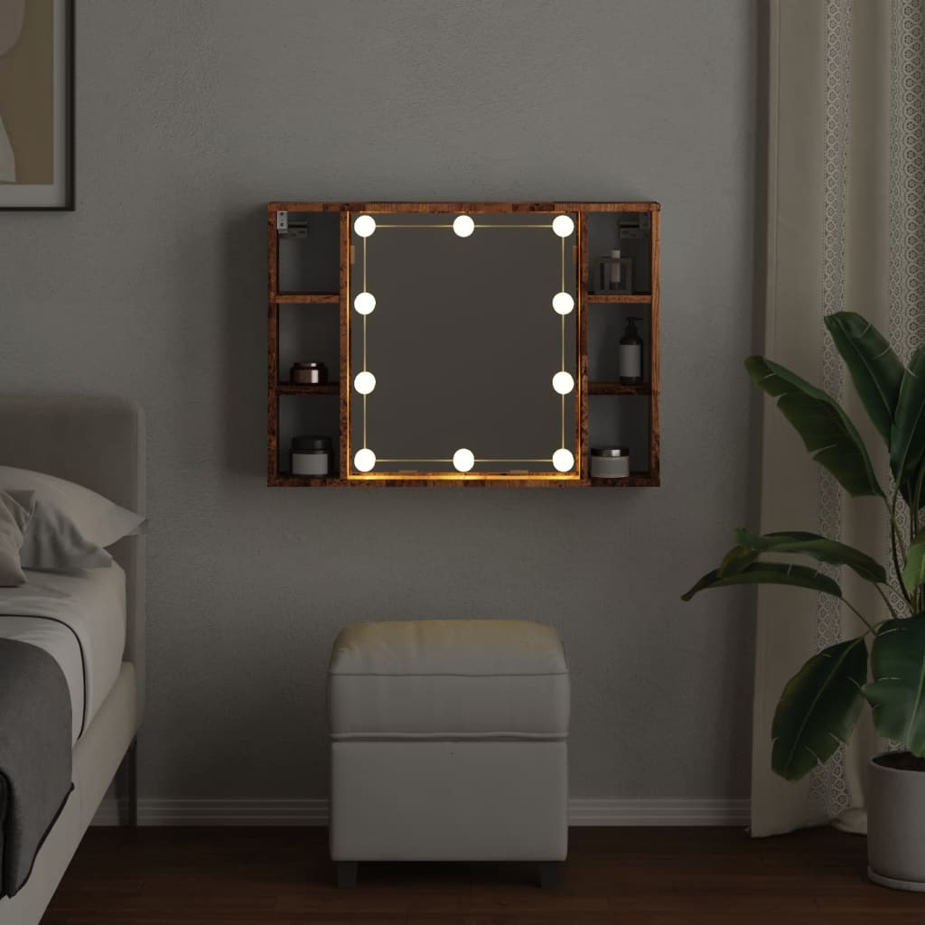 Veidrodinė spintelė su LED apšvietimu, 76x15x55cm, mediena