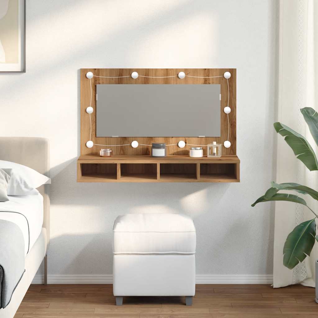 Spoguļa skapītis ar LED, ozola krāsā, 90x31,5x62 cm