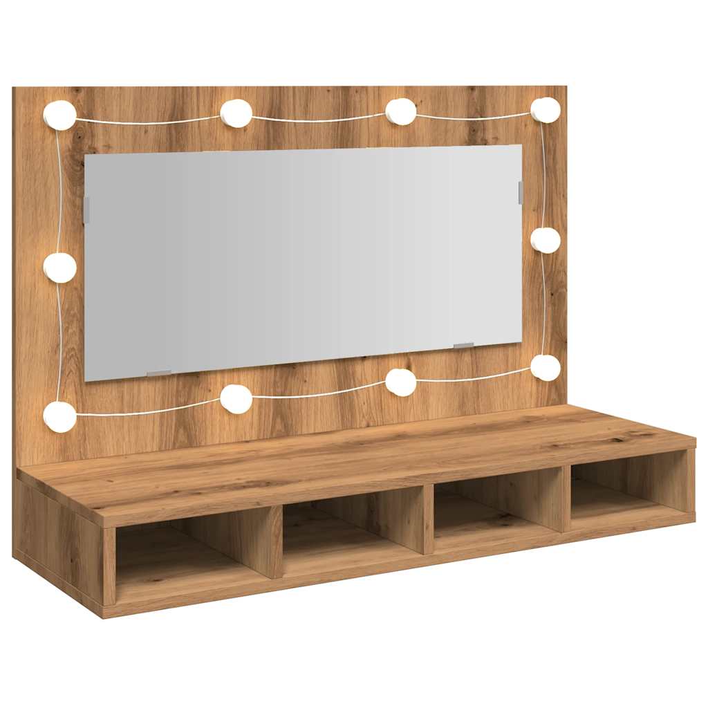 Spoguļa skapītis ar LED, ozola krāsā, 90x31,5x62 cm