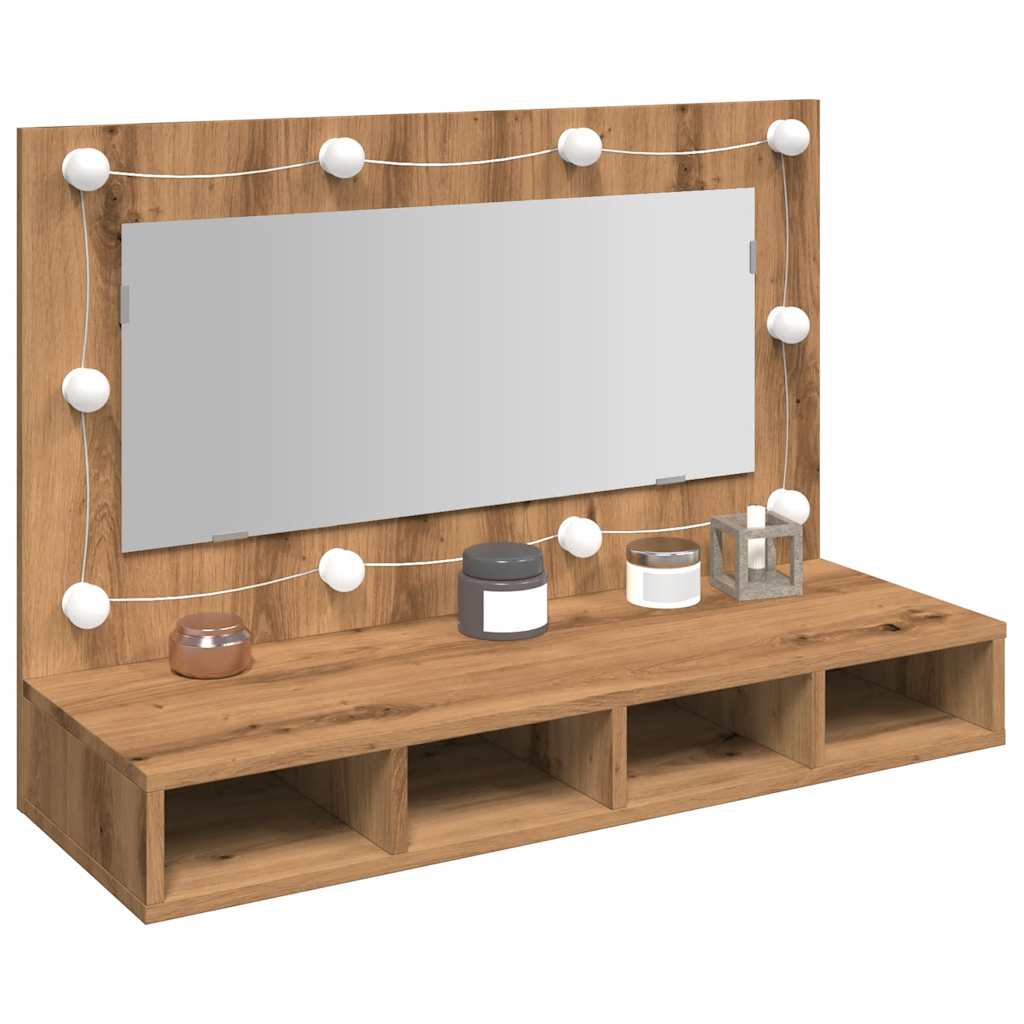 Spoguļa skapītis ar LED, ozola krāsā, 90x31,5x62 cm