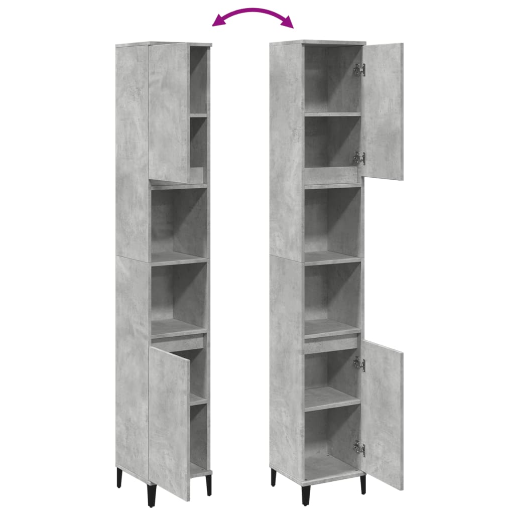 Bathroom cabinet, concrete grey, 30x30x190cm, wood