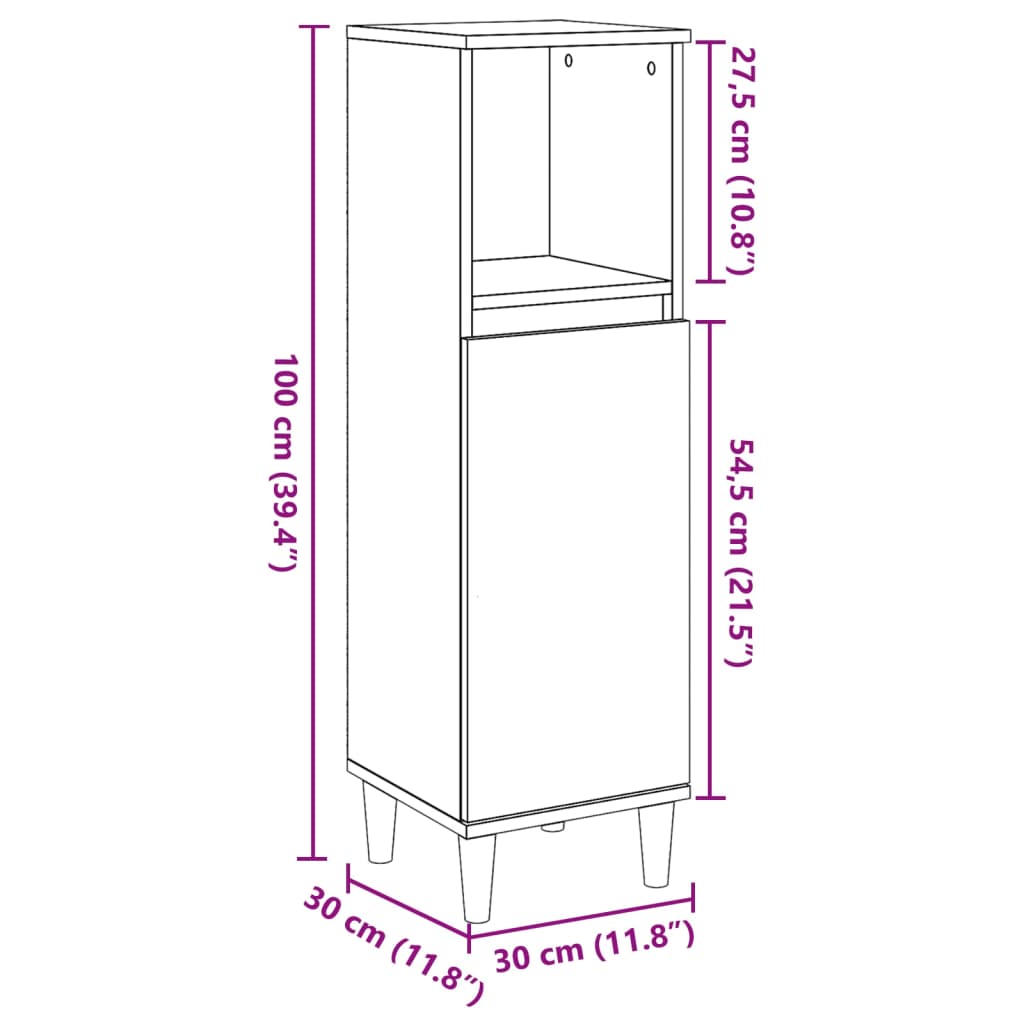 Bathroom cabinet, artisan oak, 30x30x100cm, wood