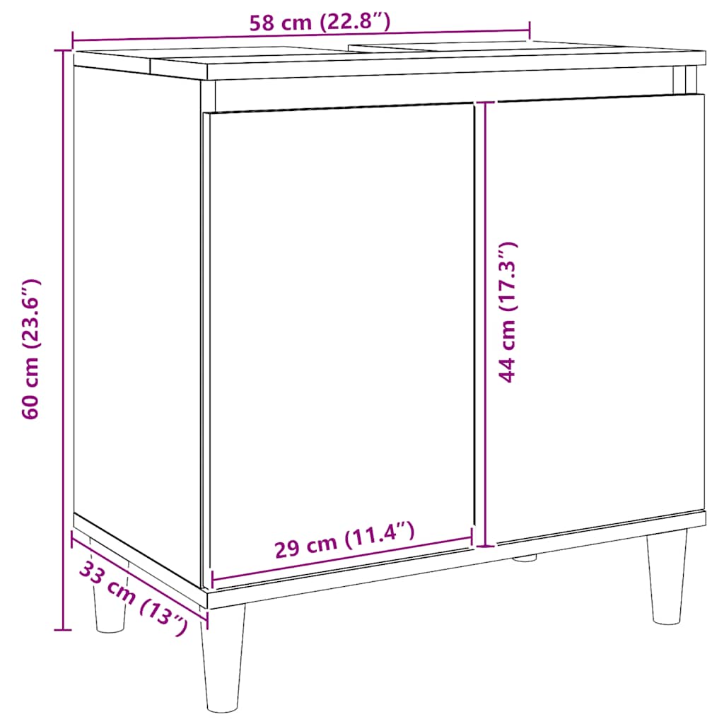 Vanity unit, artisan, 58x33x60cm, treated wood