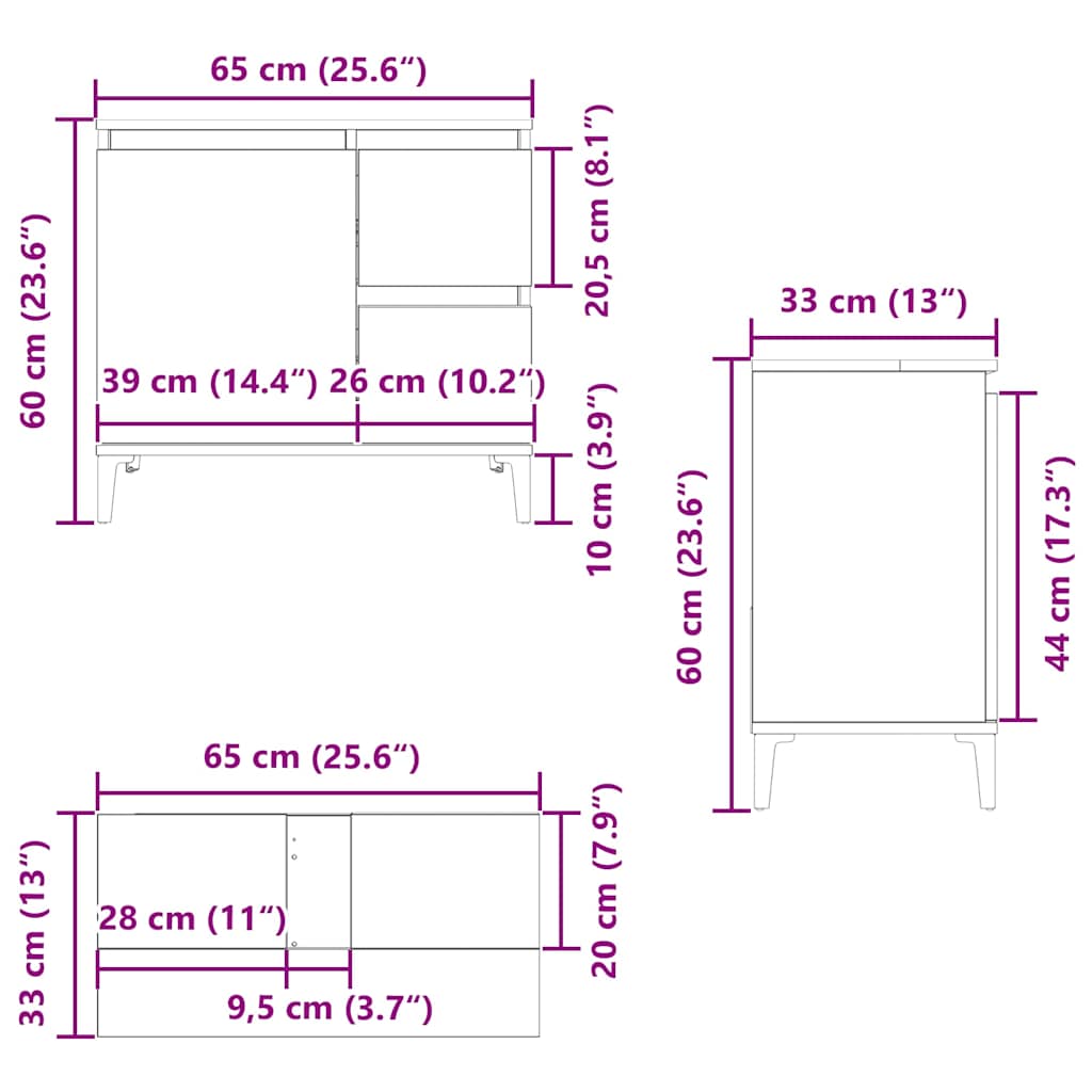 Sink cabinet, artisan, 65x33x60cm, engineered wood
