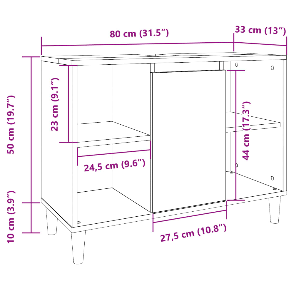 Bathroom cabinet, artisan oak, 80x33x60cm, wood