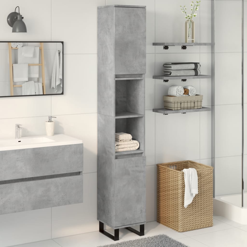 Bathroom cabinet, concrete grey, 30x30x190cm, wood