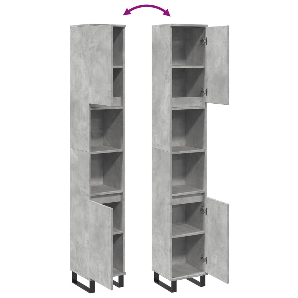 Bathroom cabinet, concrete grey, 30x30x190cm, wood