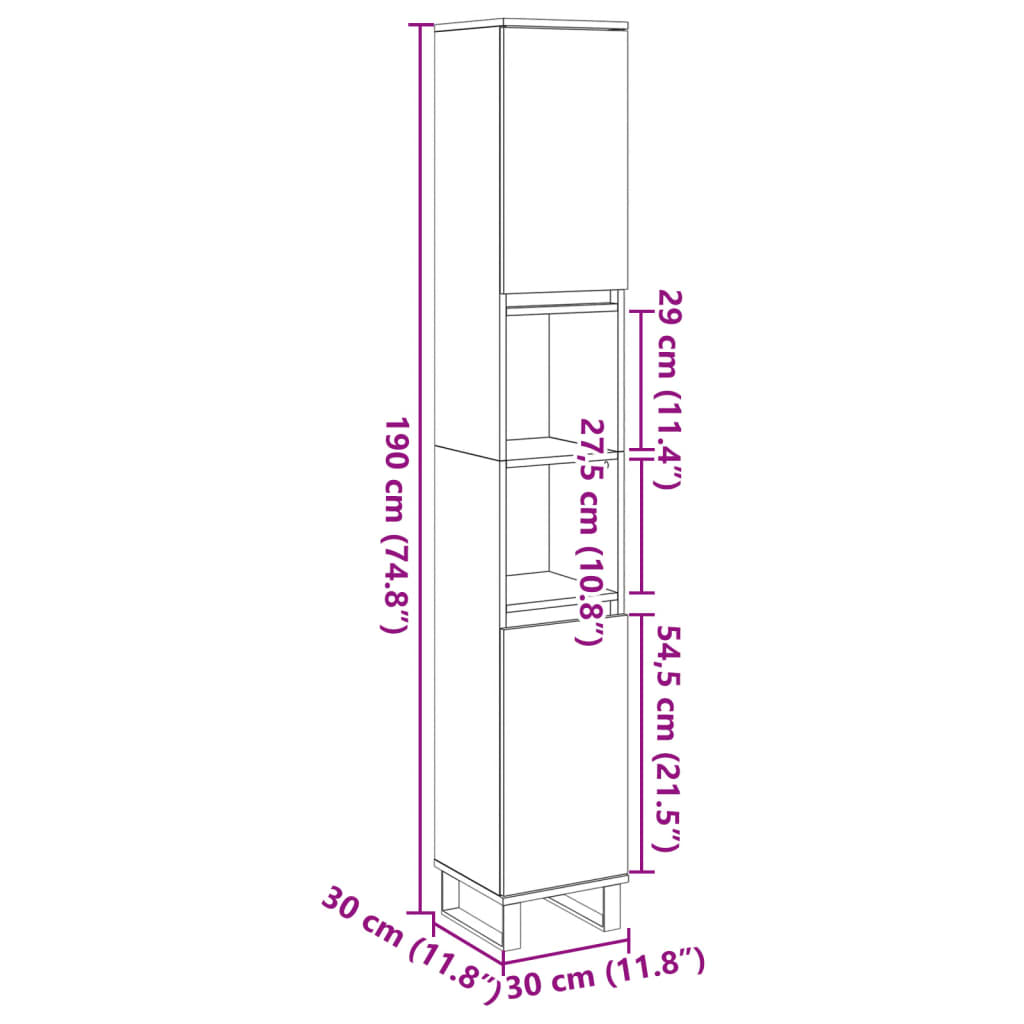 Bathroom cabinet, concrete grey, 30x30x190cm, wood