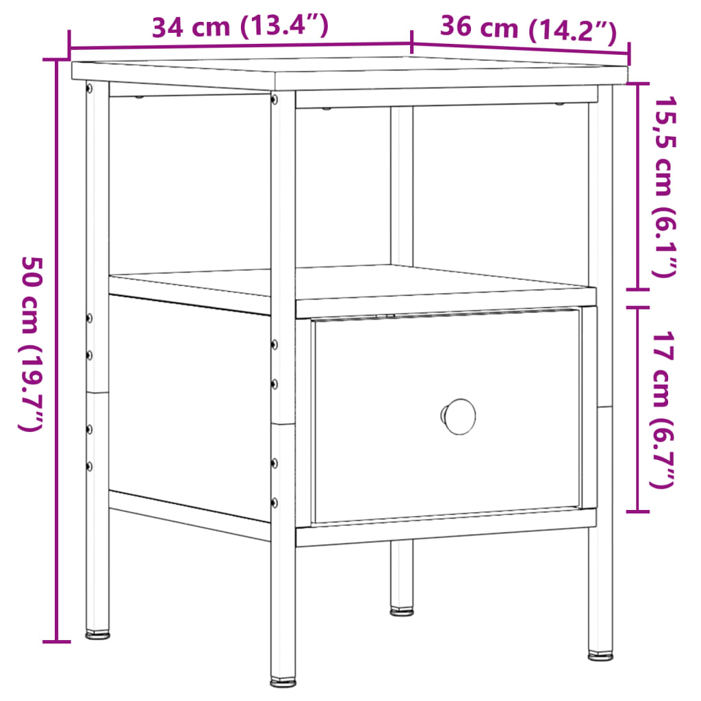 Bedside table, wood, 34x36x50cm, treated wood