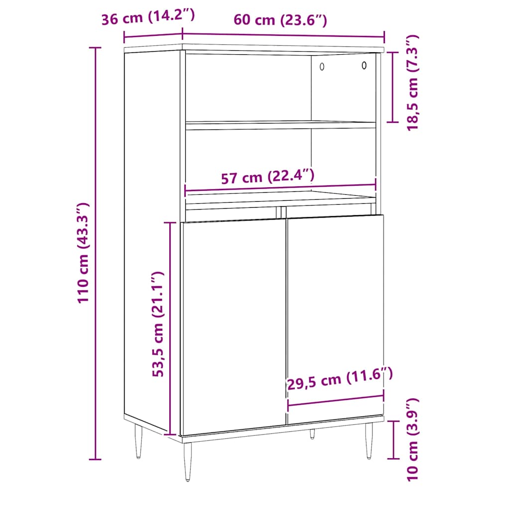 Chest of drawers, artisan oak colour, 60x36x110cm, engineered wood