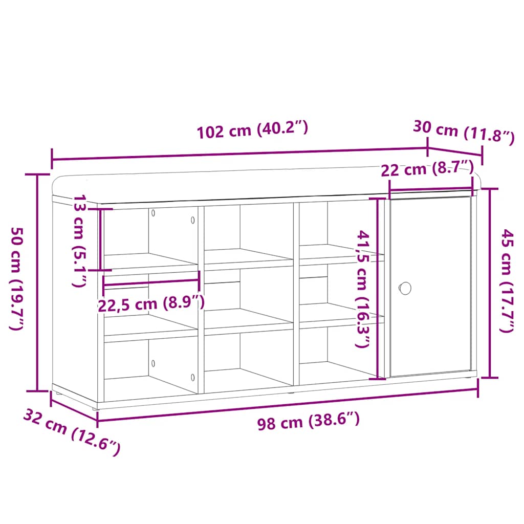 Apavu soliņš Old Wood 102x32x50 cm, inženierijas koksne