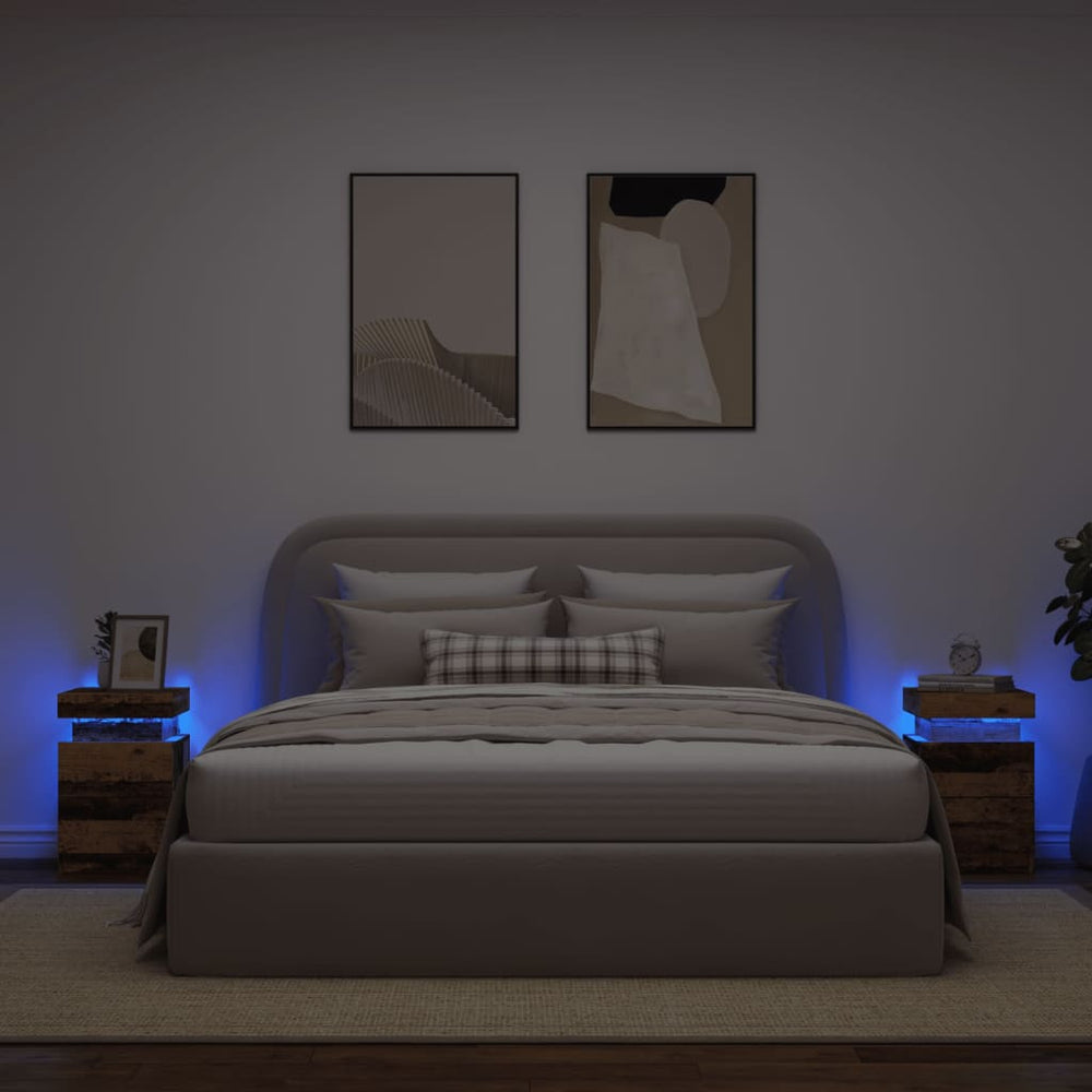 Naktinės spintelės su LED, 2vnt., medienos, 35x39x55cm, mediena
