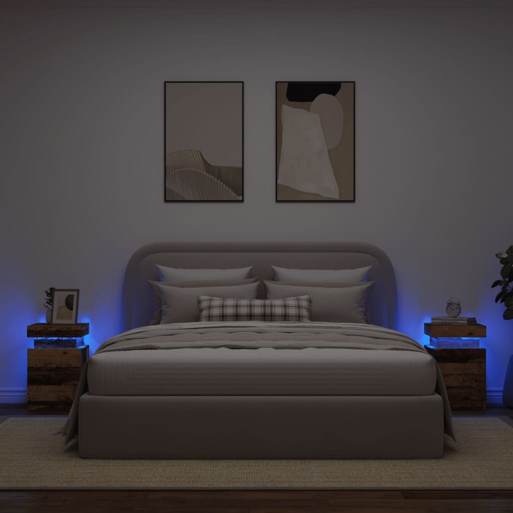 Naktinės spintelės su LED, 2vnt., medienos, 35x39x55cm, mediena