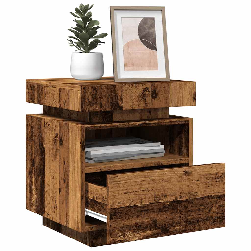 naktinė spintelė su LED lemputėmis, sena mediena 40x39x48,5 cm