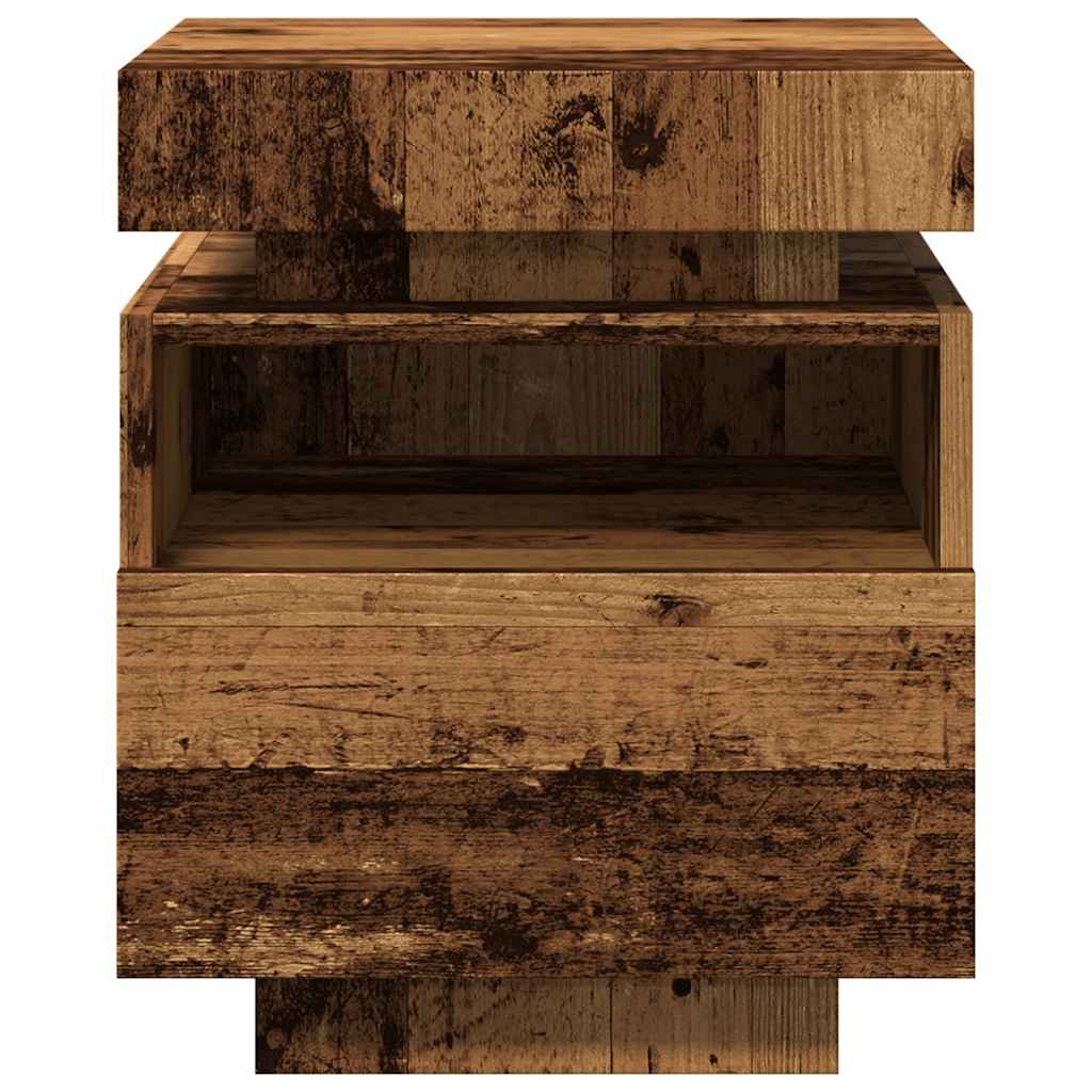 naktinė spintelė su LED lemputėmis, sena mediena 40x39x48,5 cm