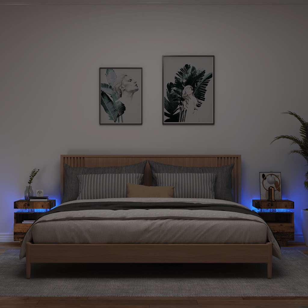 Naktsskapīši ar LED, 2 gab., koka, 40x39x48,5 cm