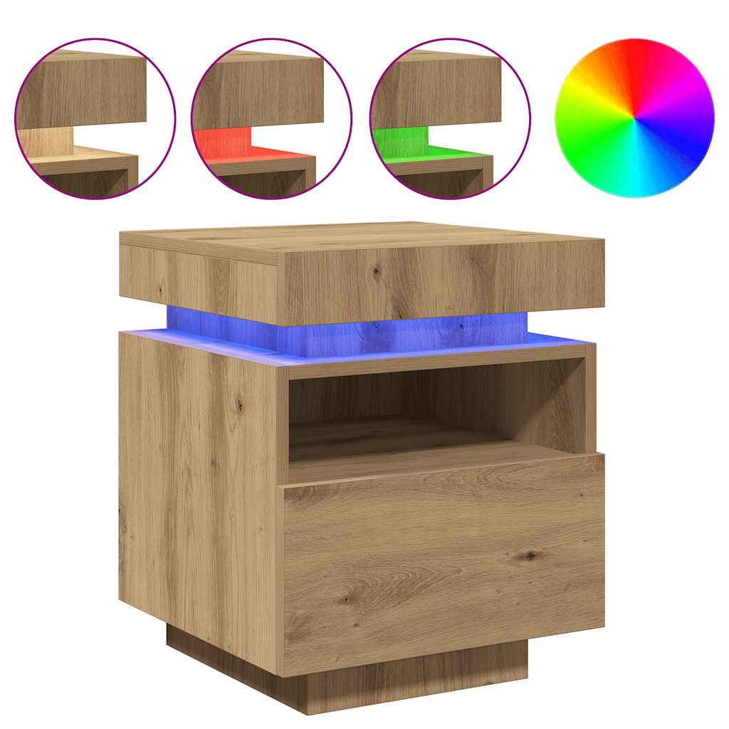 Naktinė spintelė su LED lemputėmis, artisano, 40x39x48,5cm