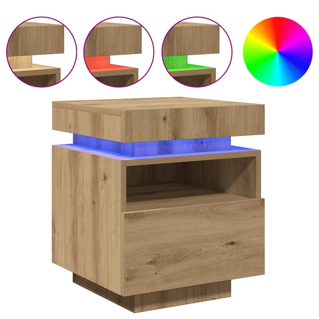 Naktinės spintelės su LED, 2vnt., artisano, 40x39x48,5cm