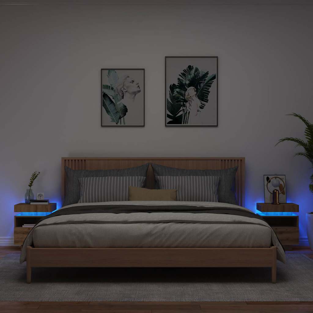 Naktinės spintelės su LED, 2vnt., artisano, 40x39x48,5cm