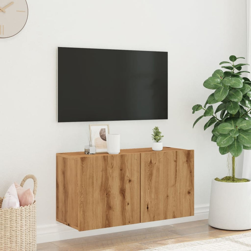 Prie sienos montuojama TV spintelė, artisano ąžuolo, 80x30x41cm