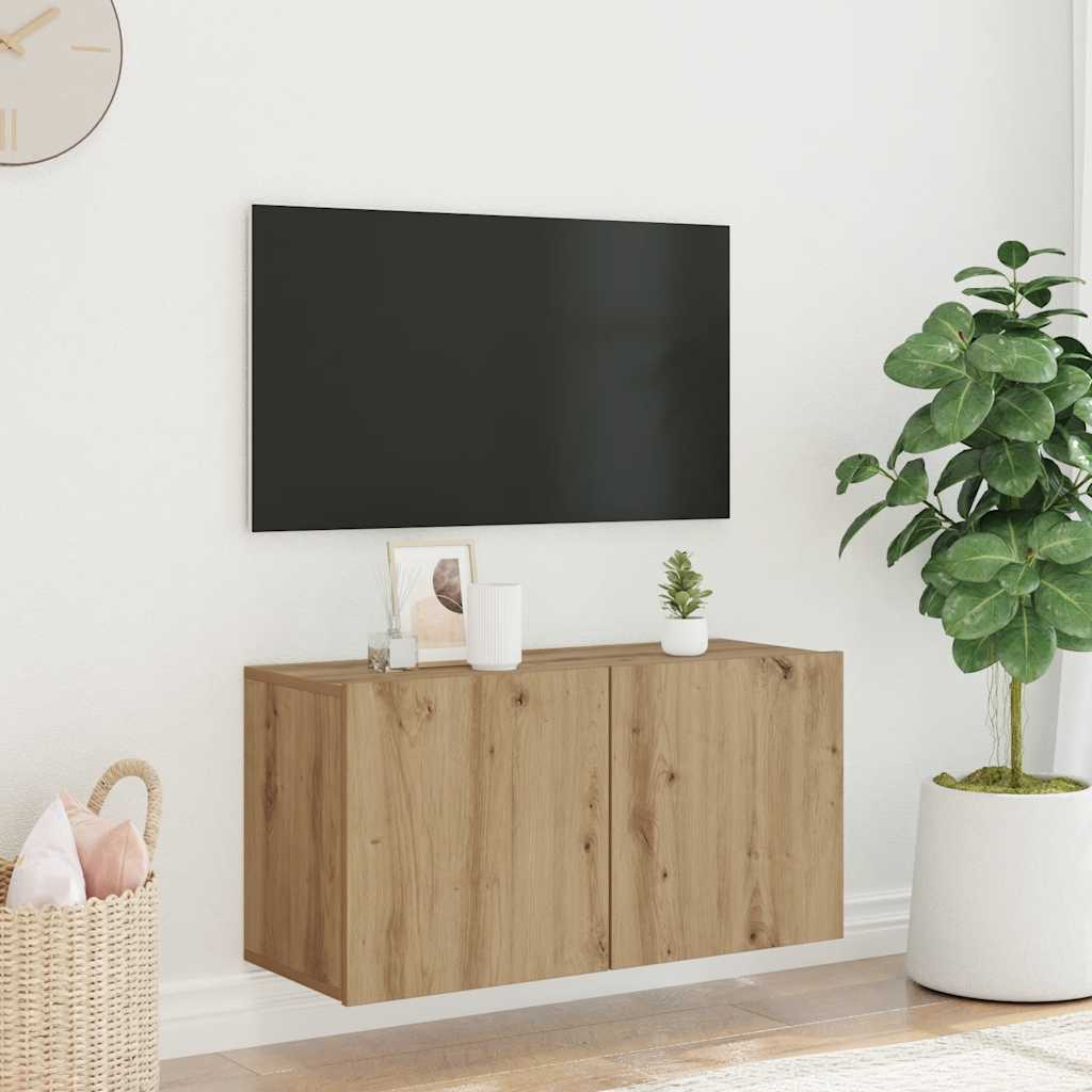 Pie sienas stiprināms TV skapītis, artisāna ozols, 80x30x41cm